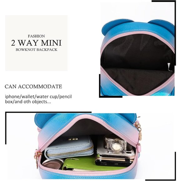 Bowknot Polka Dot Mini Backpack And Convertible Shoulder Bag Purse for Women - Picture 4 of 7